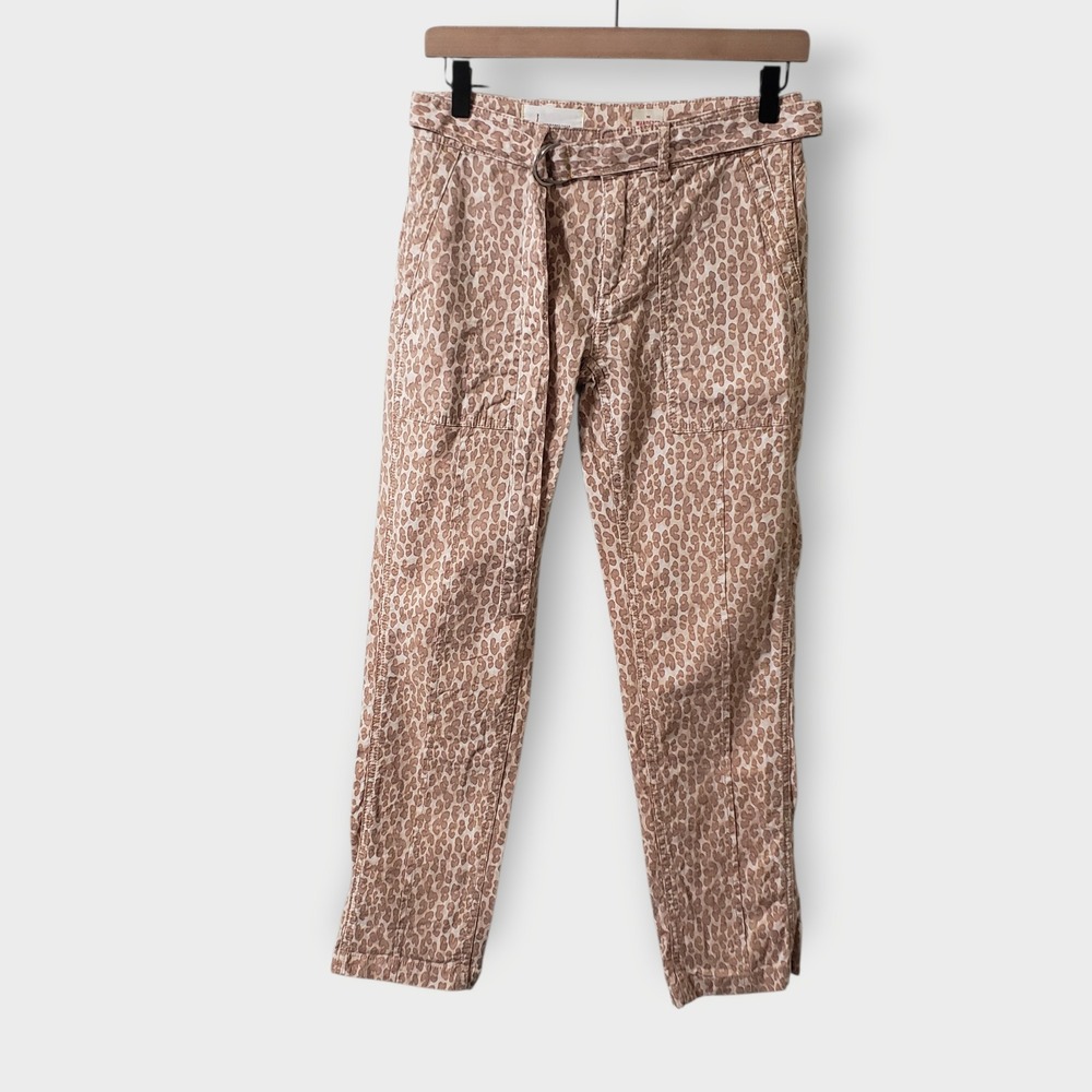 Anthropologie The Wanderer Leopard Print Belted Utility Pants Tan Brown Size 26